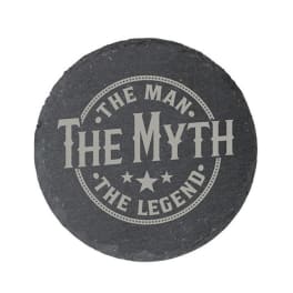 Round black stone with the words "The Myth The Legend"