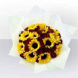 Sunflowers & Red Roses Bouquet
