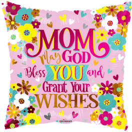 Pink Mother's Day balloon with colorful flowers and hearts