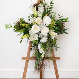 All-White Floral Grapevine Cross