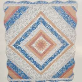 Peach, Blue and White Diamond Pattern Quilt