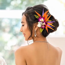 Red and white prom Floral wrist band With haircut