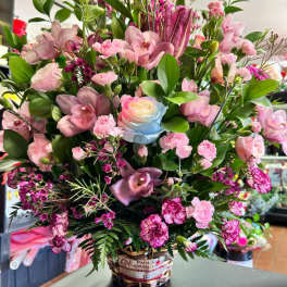 Mix Lily & Mini Carnation Unique Basket Arrangement