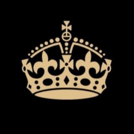 Gold crown emblem on a black background