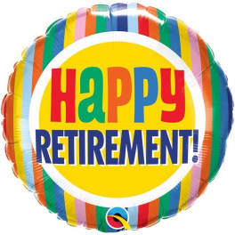 Round rainbow balloon reading Happy Retirement