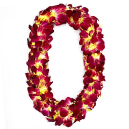 Burgundy and Yellow Double Orchid Lei