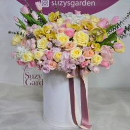 Tulip and Rose Box Arrangement