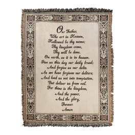Fringed wall hanging with the Lord's Prayer printed in the center