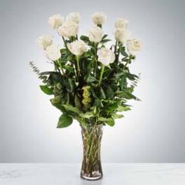 Dozen Long Stemmed White Roses by BloomNation™