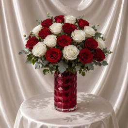 Timeless Romance Red & White Rose Arrangement
