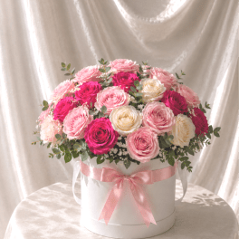 Blush & Pink Rose Hat Box – Tall