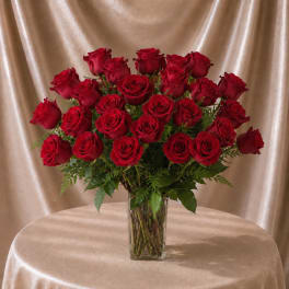 24 Red Roses in Gathering Vase