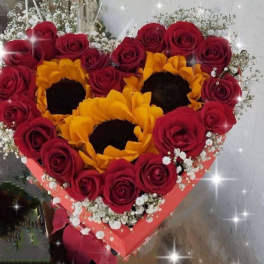 cajita de corazon, trio girasoles