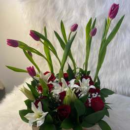 Garden tulips and roses