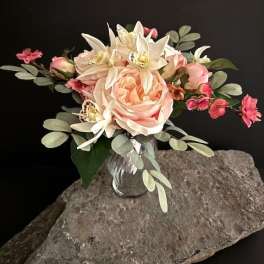 #A066 - Pink Cabbage Rose Silk Floral Bouquet