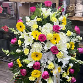 Pink & yellow Sympathy Spray