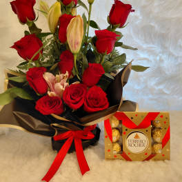 12 roses red whit chocolate.