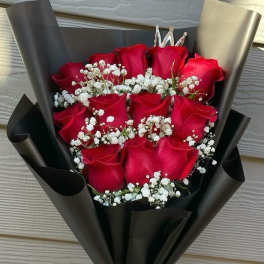 layered rosy red roses
