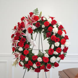 Red and White Funeral Wreath