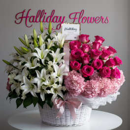 Hot Pink Roses and Lilies