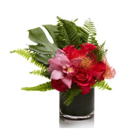 Persian inspired Design with Red or pink roses mixed with tropical florals