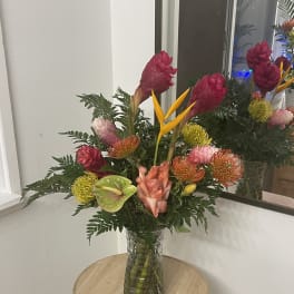 Tropical arrangement in a vase