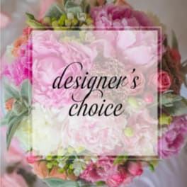 Pink and white mixed bouquet with a designer's choice label