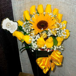 rosas y girasoles