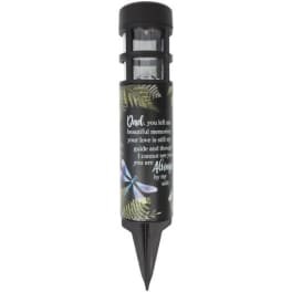 Black memorial solar garden light with a printed sympathy message