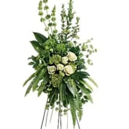 Tall white rose standing spray on an easel