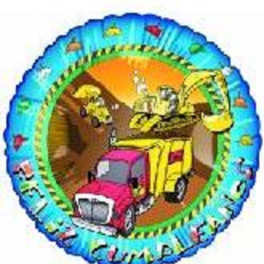Round balloon with a colorful truck design