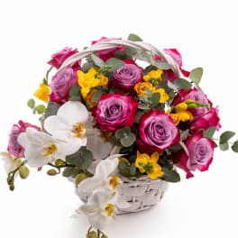 Orchid and roses arrangement