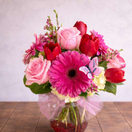 My Fair Lady – Roses, Tulips & Gerbera Daisy Arrangement