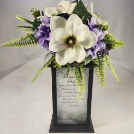 Amazing Grace Lighted Lantern w/ Silk Floral