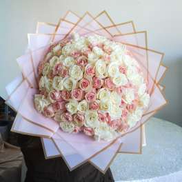 Pink and White Roses Wrapped Bouquet