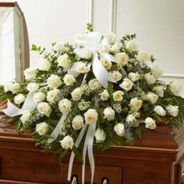 Cherished Memories White Rose Half Casket Cover