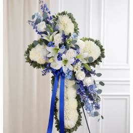 Peace & Prayers™ Blue & White Standing Cross