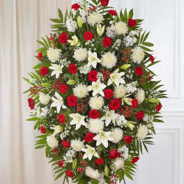Red and white spray