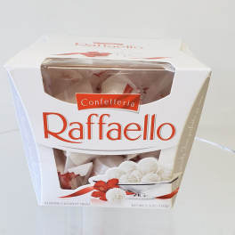 Box of Raffaello almond coconut treats with red and white packaging