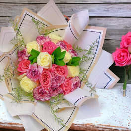 12 roses 12 carnation bouquet