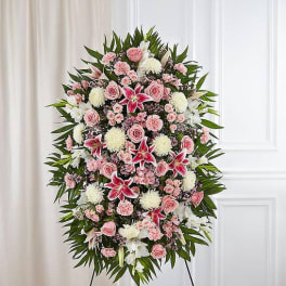 Deepest Sympathies Standing Spray-Pink & White