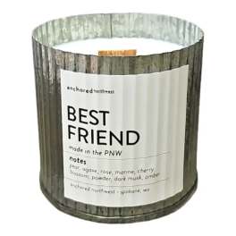 Labeled candle in a ribbed glass jar