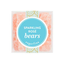 Box of sparkling rosé gummy bears with a blue label