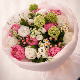 Pastel Romance Bouquet. The photo shows the standard size.