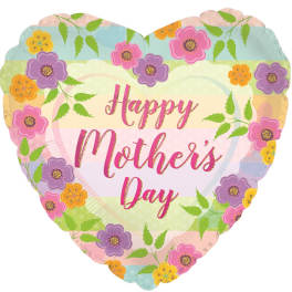 Heart-shaped balloon with floral pattern and Happy Mother's Day text