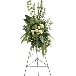 Tall white rose standing spray on an easel