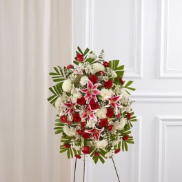 Deepest Sympathies Red & White Standing Spray
