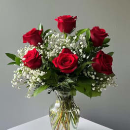 Roses, Baby Breath and Greens