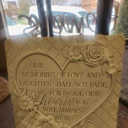 "Our memories of Love and Laughter" memory stone with stand e