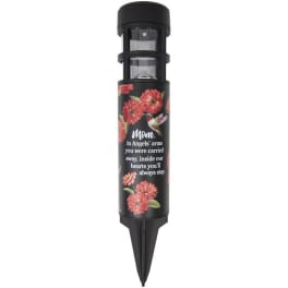 Black memorial solar light with pink flowers and a sympathy message